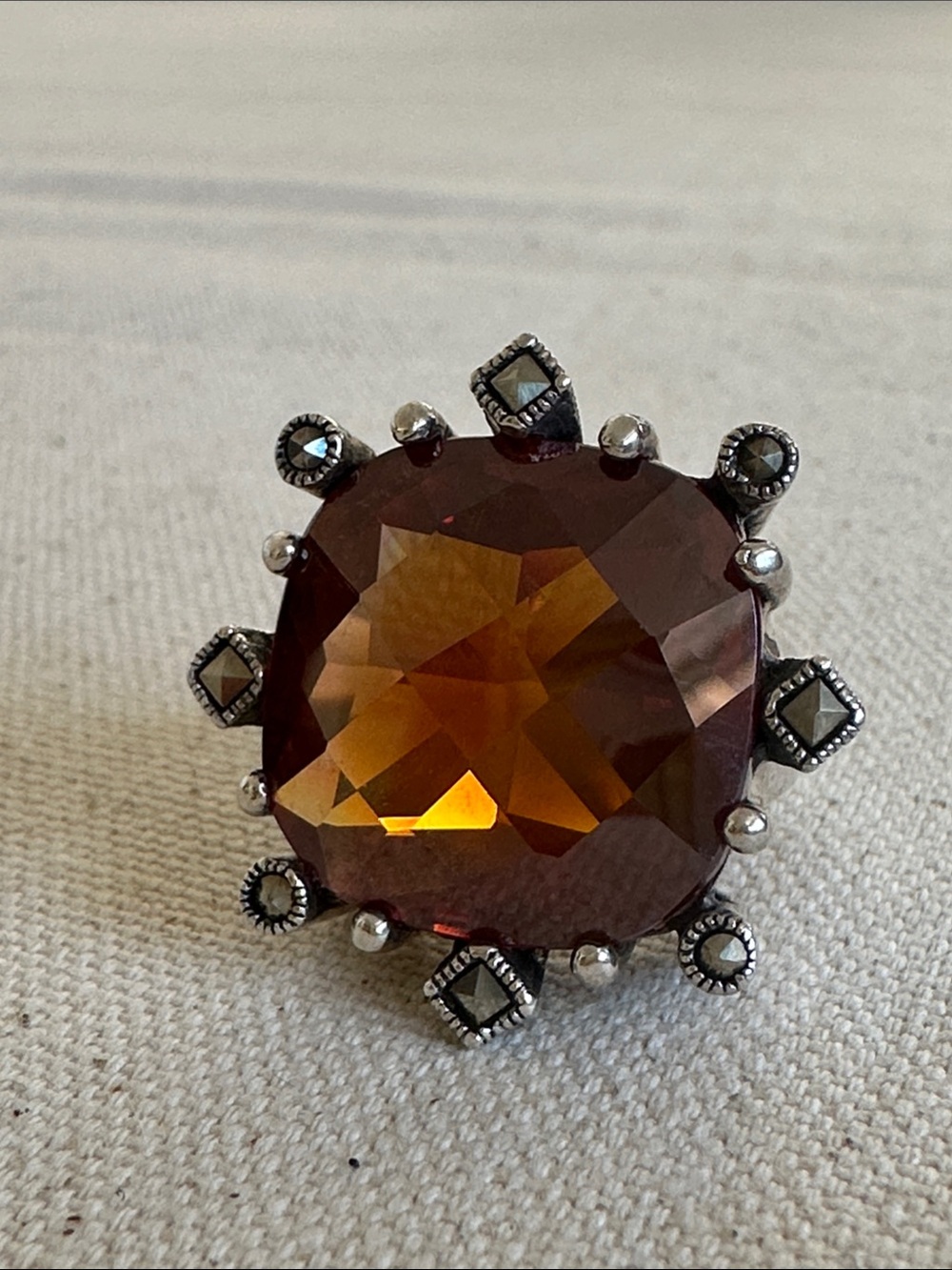 Vintage-Inspired Brown Gemstone Cocktail Ring